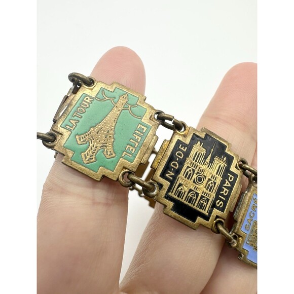 Vintage Paris France Souvenir Monument Enamel Bracelet 7.25" - Picture 3 of 5